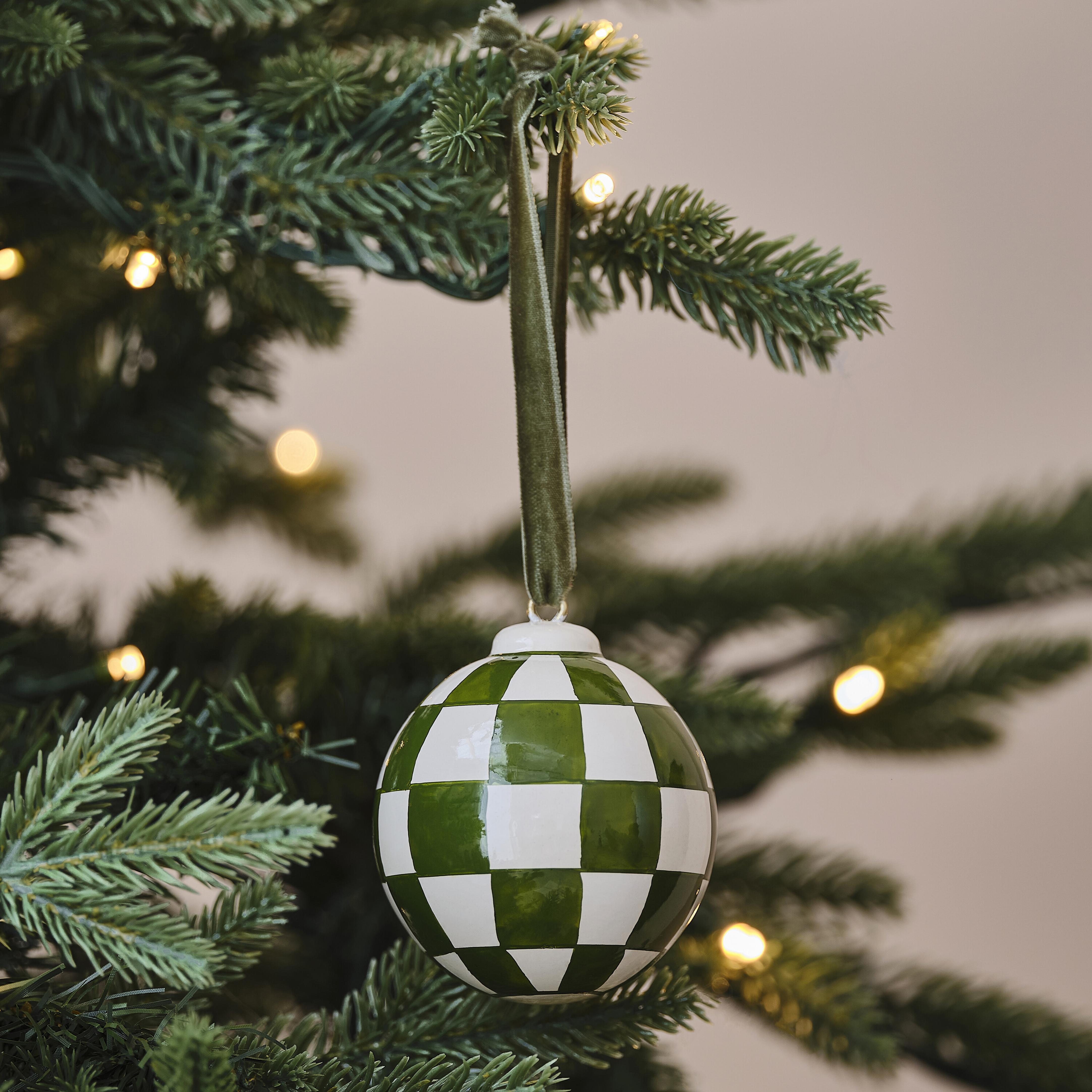 Green and White Hand Painted Christmas Bauble