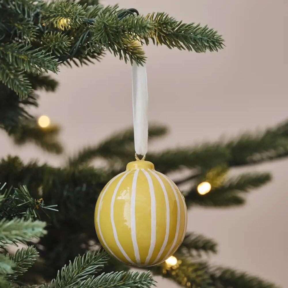 Yellow and White Striped Bauble bauble